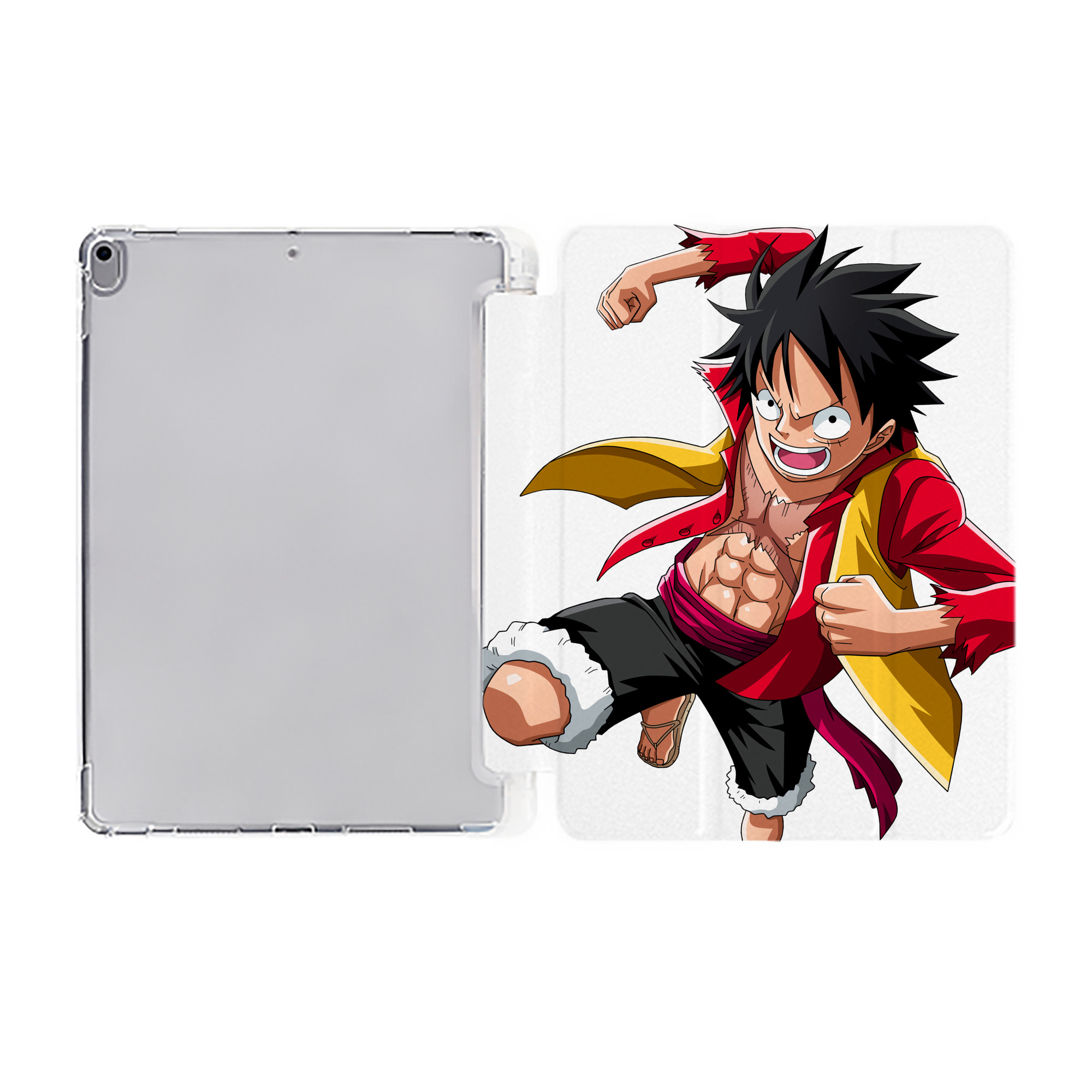 （画像用） ワンピース モンキー・D・ルフィ ONE PIECE Monkey D. Luffy IPad ケース ペン収納付き 三つ折りスタンド PUレザー×シリコン 対応機種9.5/10.5/10.9インチ